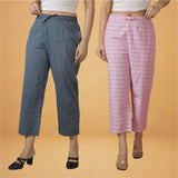 Combo of 2 Women Pink Navy Blue Cotton Regular Ankle Length Pant