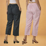 Combo of 2 Women Pink Black Cotton Regular Ankle Length Pant