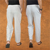 Combo of 2 Men White White Cotton Handloom Stripe Pant