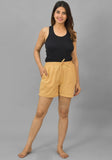 Beige Solid Cotton Flax Shorts