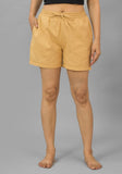 Beige Solid Cotton Flax Shorts