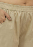 Beige Solid Cotton Flax Trouser Pants