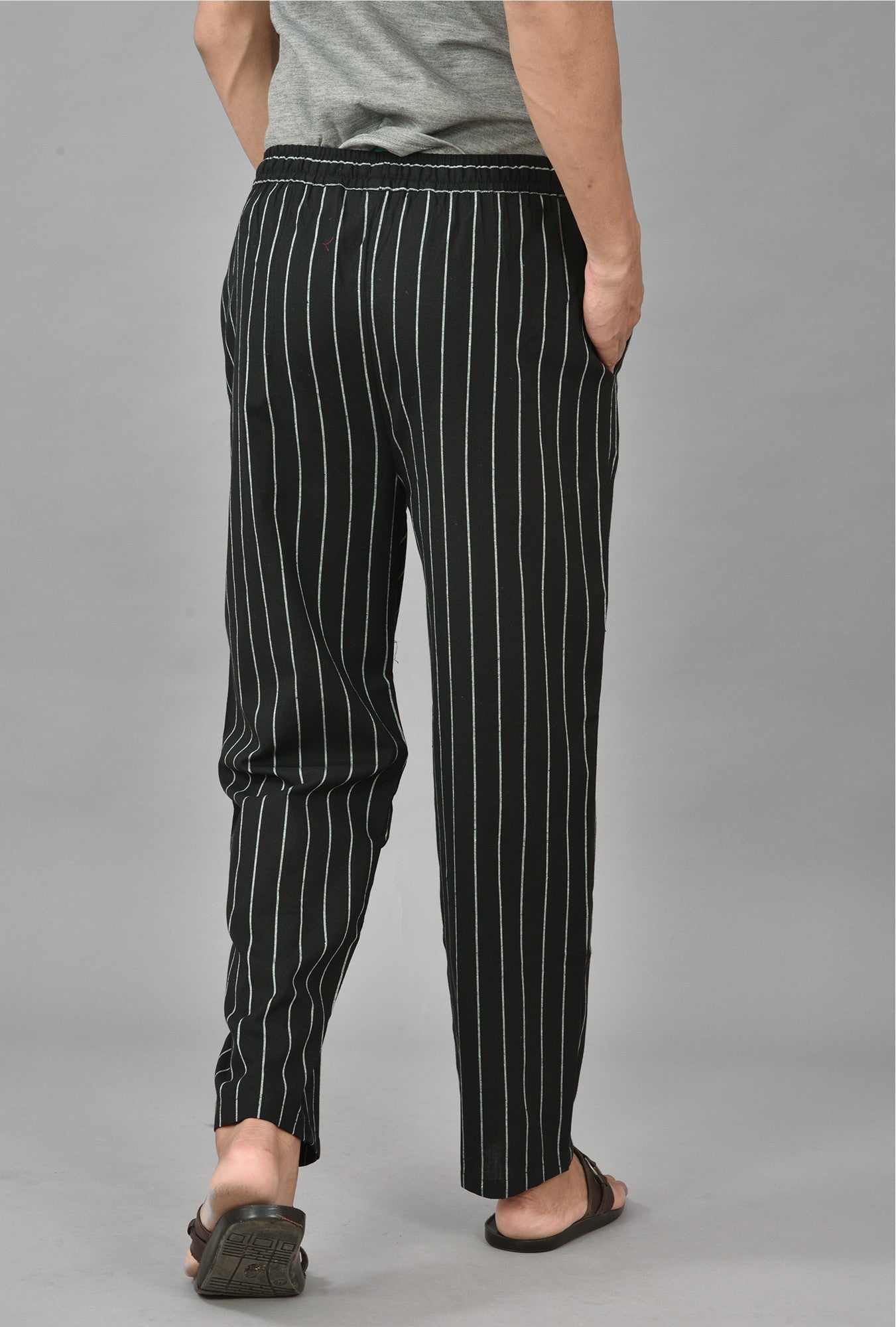 Black-Cotton-Handloom-Stripe-Men-Pant