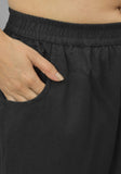 Black Solid Cotton Flax Trouser Pants