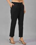 Black Solid Cotton Flax Women Trouser