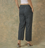 Black White Cotton Checks Belt Pant