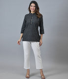 Black White Cotton Checks Women Top