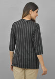 Black White Cotton Stripe Women Top