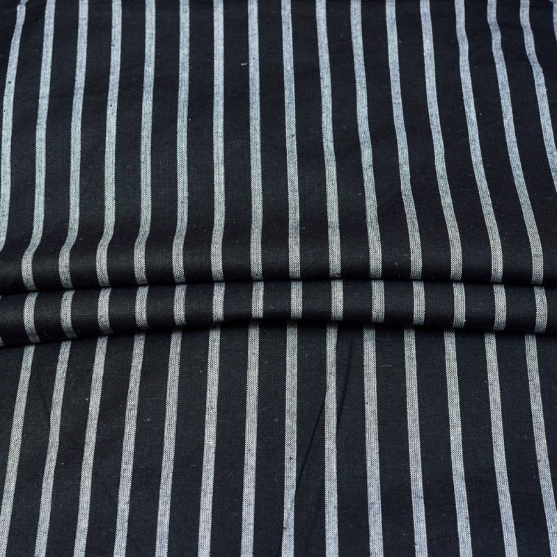 BLACK WHITE STRIPE COTTON HANDLOOM FABRIC