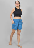 Blue Solid Cotton Shorts