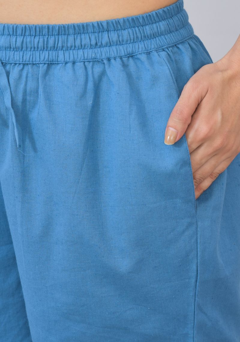 Blue Solid Cotton Shorts