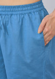 Blue Solid Cotton Shorts