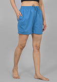 Blue Solid Cotton Shorts