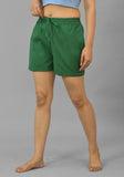 Bottle Green Solid Cotton Flax Shorts