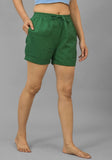 Bottle Green Solid Cotton Flax Shorts