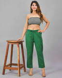 Combo of 2 Bottle Green and Beige Cotton Flax Women Trouser Pant