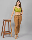 Combo of 2 Navy Blue and Brown Cotton Flax Women Trouser Pant-10353