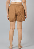 Brown Solid Cotton Shorts