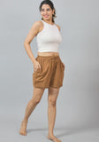 Brown Solid Cotton Shorts