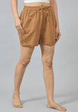 Brown Solid Cotton Shorts