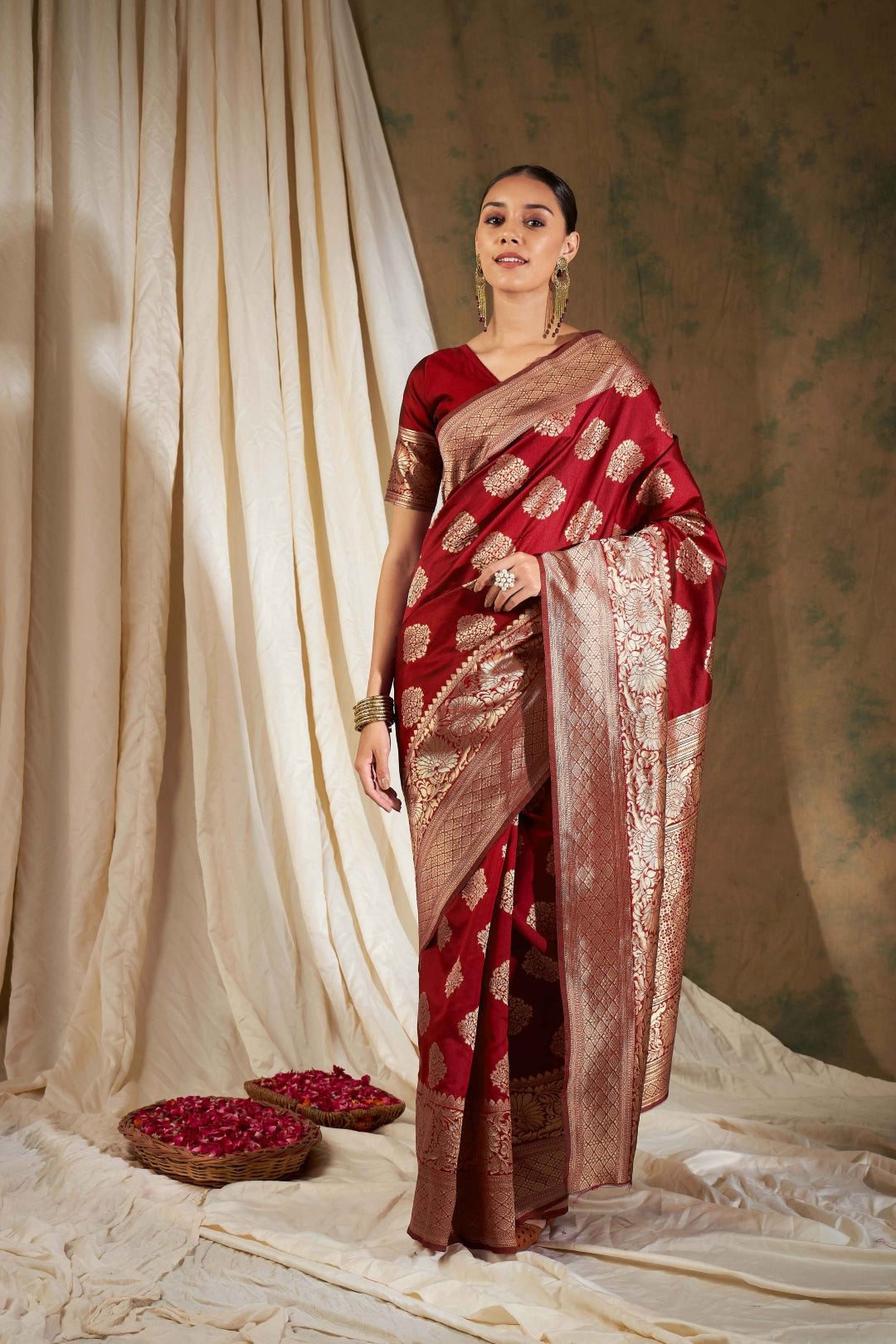 Women's Red Colour Weaving Work Saree