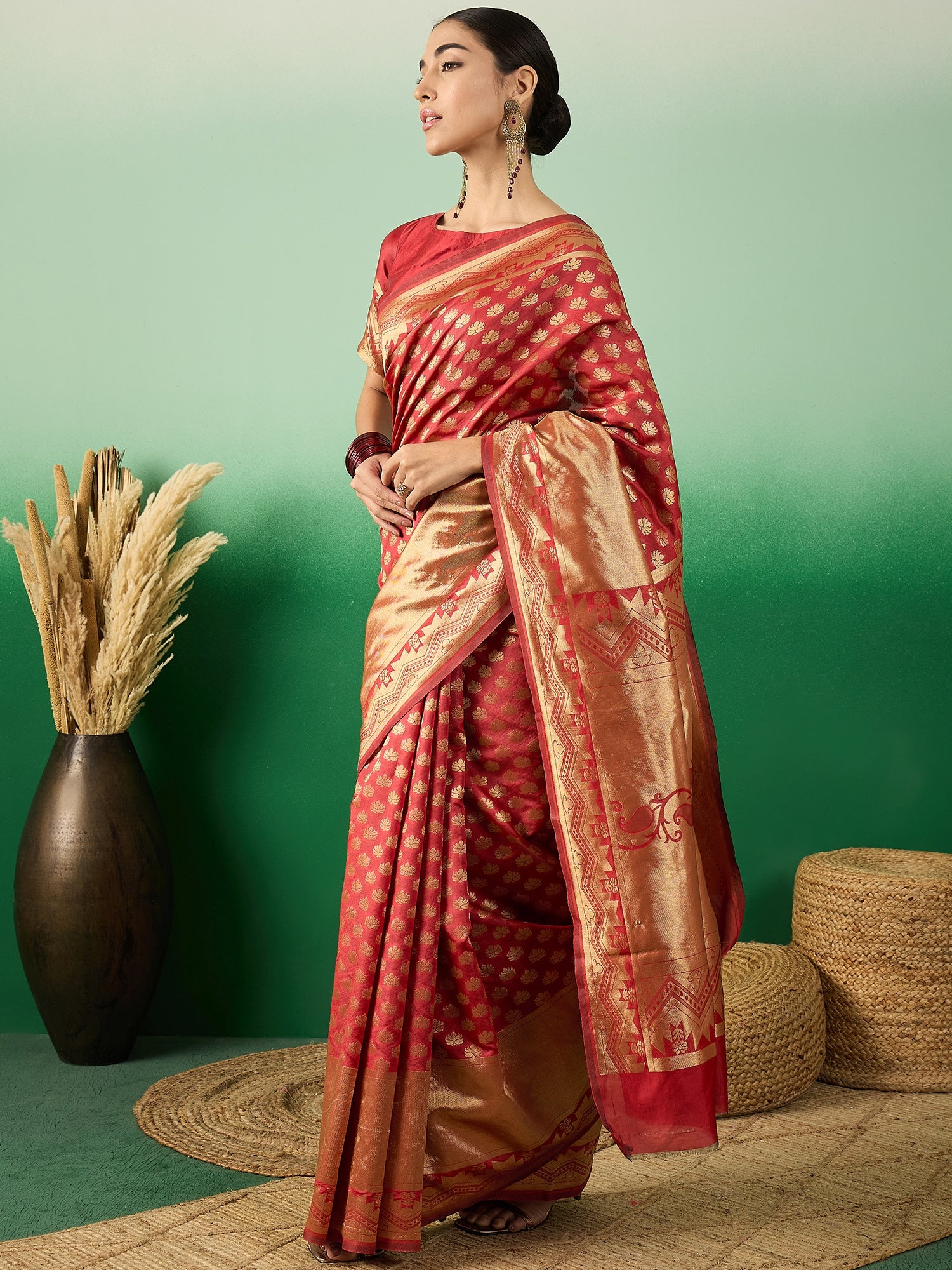 Women's Red Colour Designer Weaving Saree-CMPN48044C