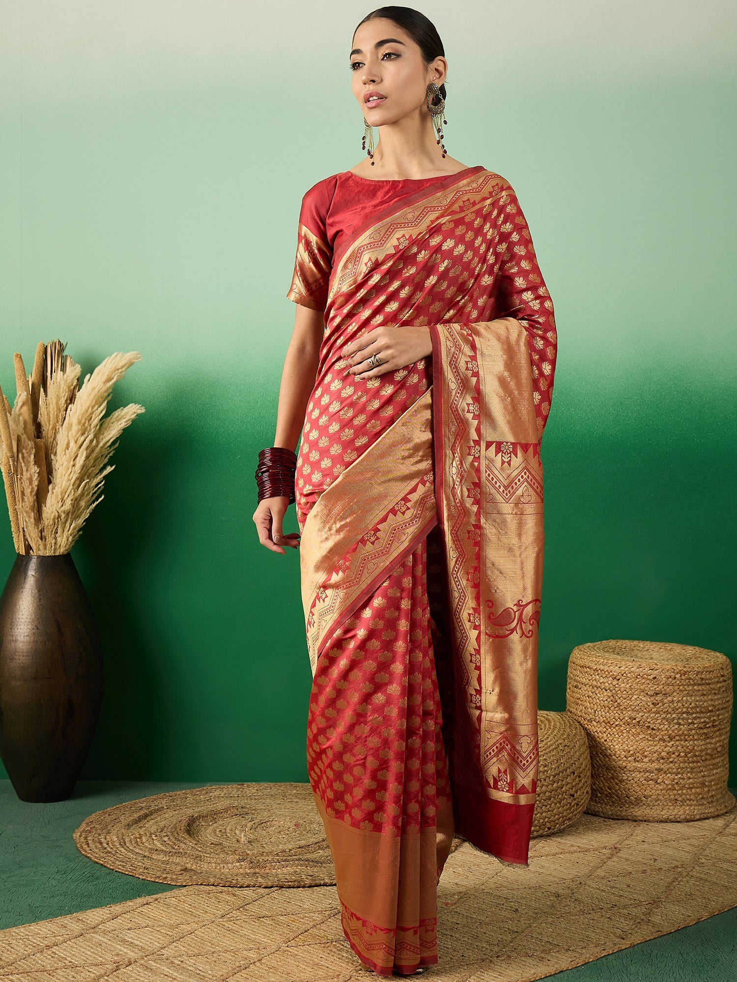 Women's Red Colour Designer Weaving Saree-CMPN48044C