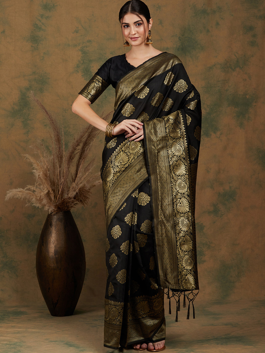 Women's Black Colour Designer Weaving Work Saree