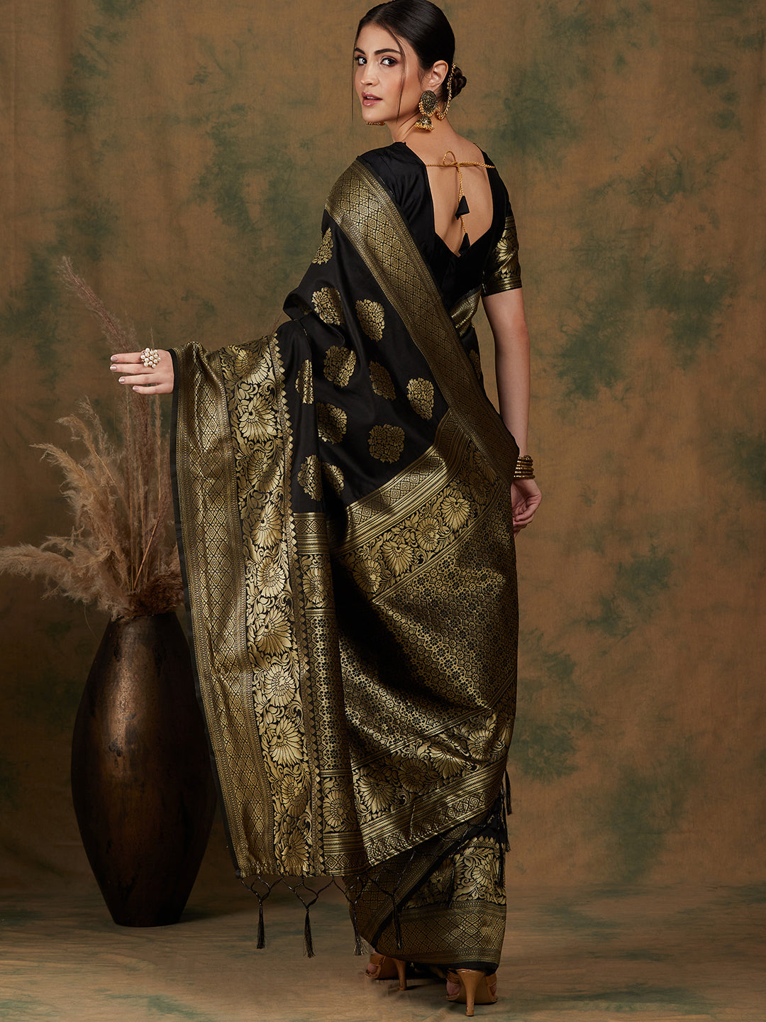 Women's Black Colour Designer Weaving Work Saree