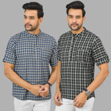 Combo of 2 Black and Blue Cotton Handloom Short Kurta-25365