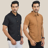 Combo of 2 Black and Brown Solid Cotton Men Shirt