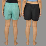 Combo of 2 Black and Cyan Cotton Women Shorts