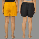 Combo of 2 Black and Mustard Yellow Cotton Women Shorts