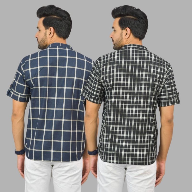 Combo of 2 Black and Navy Blue Cotton Handloom Short Kurta-25376