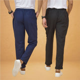 Combo of 2 Black and Navy Blue Cotton Regular Trousers