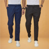 Combo of 2 Black and Navy Blue Cotton Regular Trousers