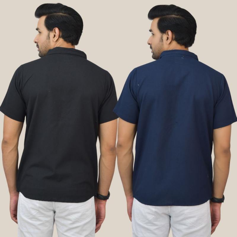 Combo of 2 Black and Navy Blue Solid Cotton Men Shirt