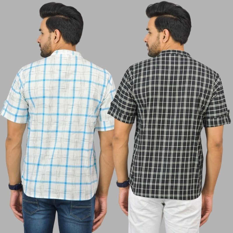 Combo of 2 Black and White Cotton Handloom Short Kurta-25341