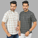 Combo of 2 Black and White Cotton Handloom Short Kurta-25350