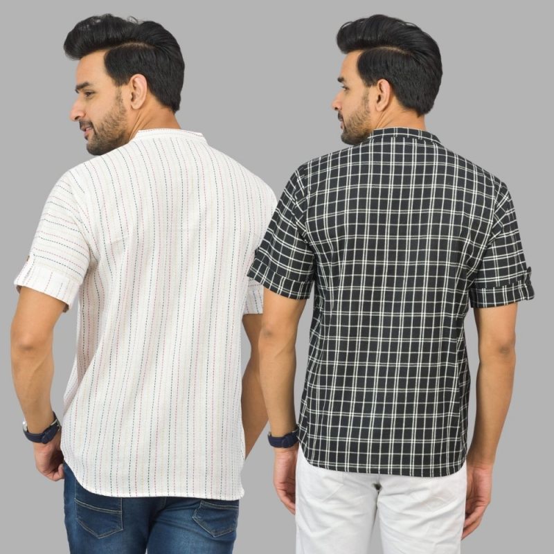 Combo of 2 Black and White Cotton Handloom Short Kurta-25358