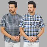 Combo of 2 Blue and Blue Cotton Handloom Short Kurta-25362