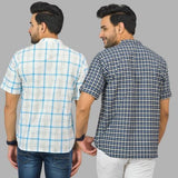 Combo of 2 Blue and White Cotton Handloom Short Kurta-25337