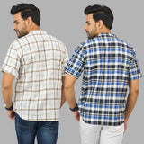 Combo of 2 Blue and White Cotton Handloom Short Kurta-25347