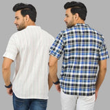 Combo of 2 Blue and White Cotton Handloom Short Kurta-25355