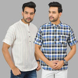 Combo of 2 Blue and White Cotton Handloom Short Kurta-25355