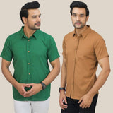 Combo of 2 Bottle Green and Brown Solid Cotton Men Shirt