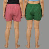 Combo of 2 Bottle Green and Dark Pink Cotton Women Shorts