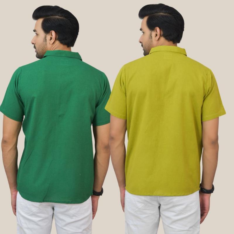 Combo of 2 Bottle Green and Olive Green Solid Cotton Men Shirt-25399