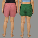 Combo of 2 Bottle Green and Pink Cotton Women Shorts-10563