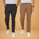 Combo of 2 Brown and Black Cotton Regular Trousers-42264